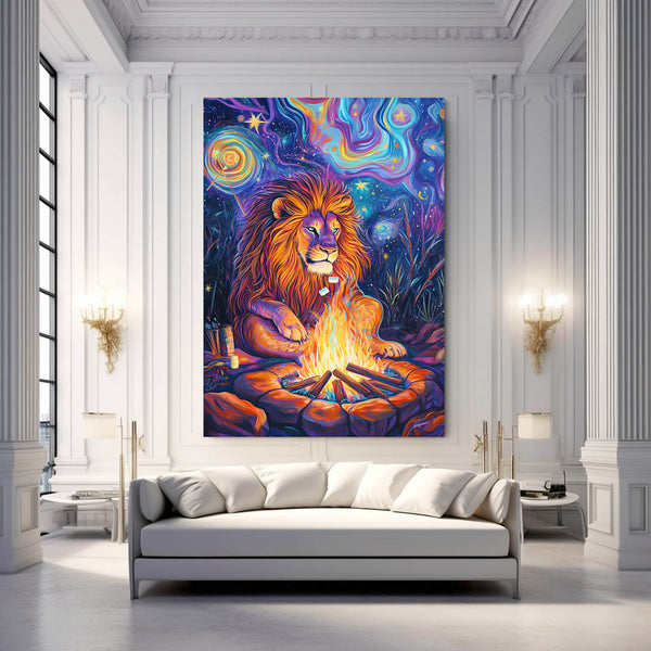 Celestial Campfire Lion Wall Art | MusaArtGallery™