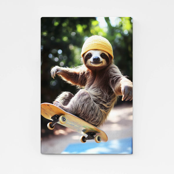 Cool Wall Art Skateboarding Sloth | MusaArtGallery™