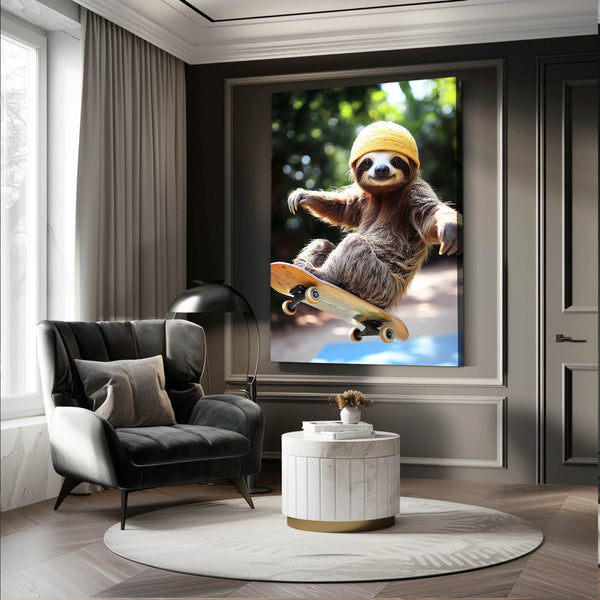 Cool Wall Art Skateboarding Sloth | MusaArtGallery™