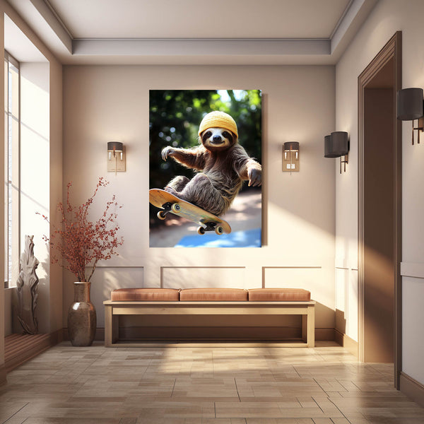 Cool Wall Art Skateboarding Sloth | MusaArtGallery™