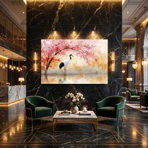 Crane Cherry Blossom Tree Wall Art