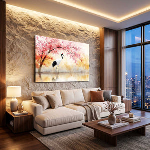 Crane Cherry Blossom Tree Wall Art