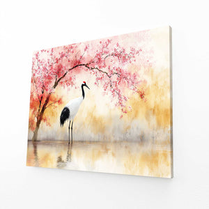 Crane Cherry Blossom Tree Wall Art