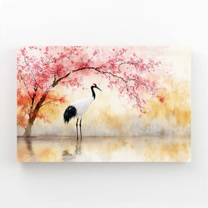 Crane Cherry Blossom Tree Wall Art