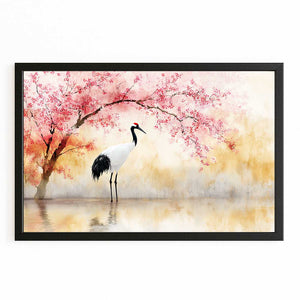 Crane Cherry Blossom Tree Wall Art