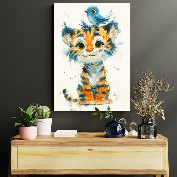 Cute Little Tiger With Bird Art | MusaArtGallery™