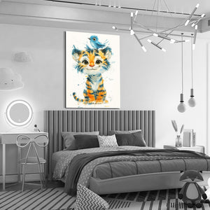 Cute Little Tiger With Bird Art | MusaArtGallery™