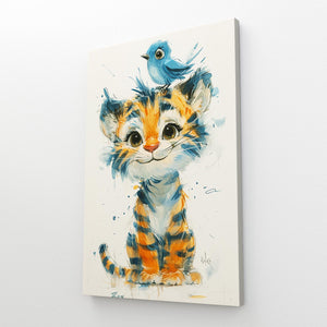 Cute Little Tiger With Bird Art | MusaArtGallery™