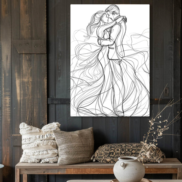 Cute Romantic Embrace Line Art | MusaArtGallery™