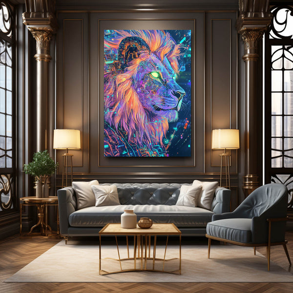 Cyber Glow Lion Wall Art | MusaArtGallery™