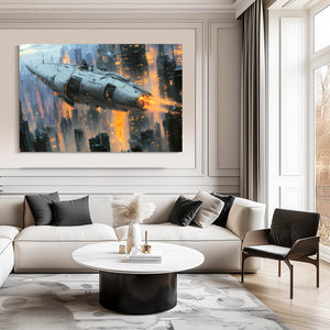 Cyberpunk Art Firestorm Starship | MusaArtGallery™