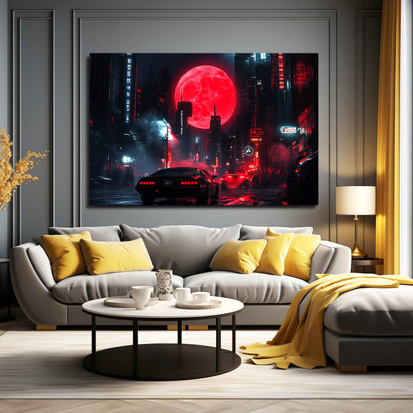 Cyberpunk Art Red Moon Drive | MusaArtGallery™