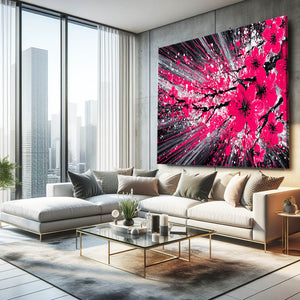 Dynamic Pink Cherry Blossom Abstract Art