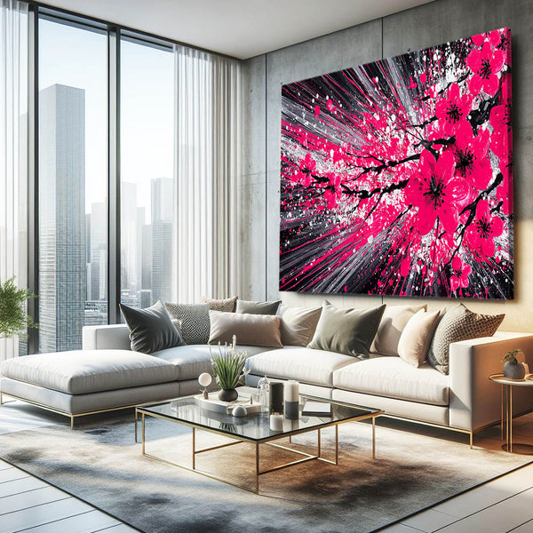 Dynamic Pink Cherry Blossom Abstract Art