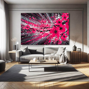 Dynamic Pink Cherry Blossom Abstract Art