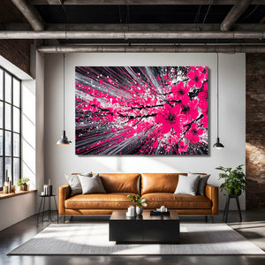 Dynamic Pink Cherry Blossom Abstract Art