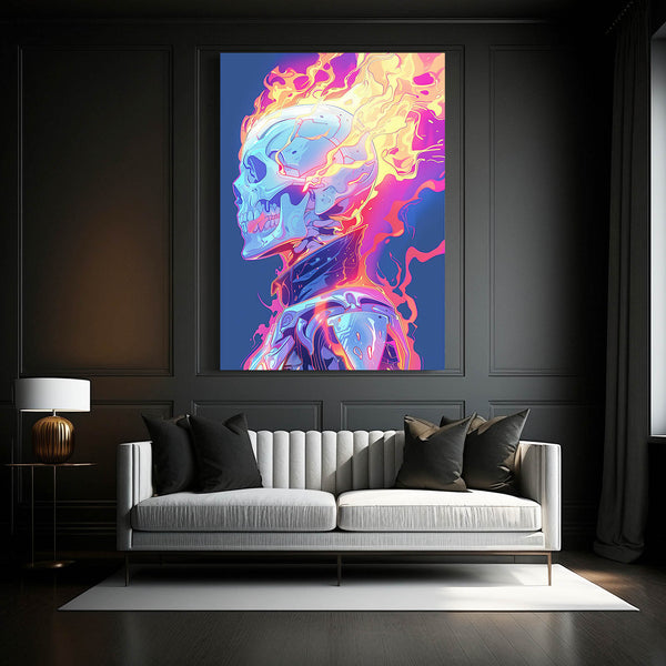 Flame Skull Cyberpunk Art | MusaArtGallery™