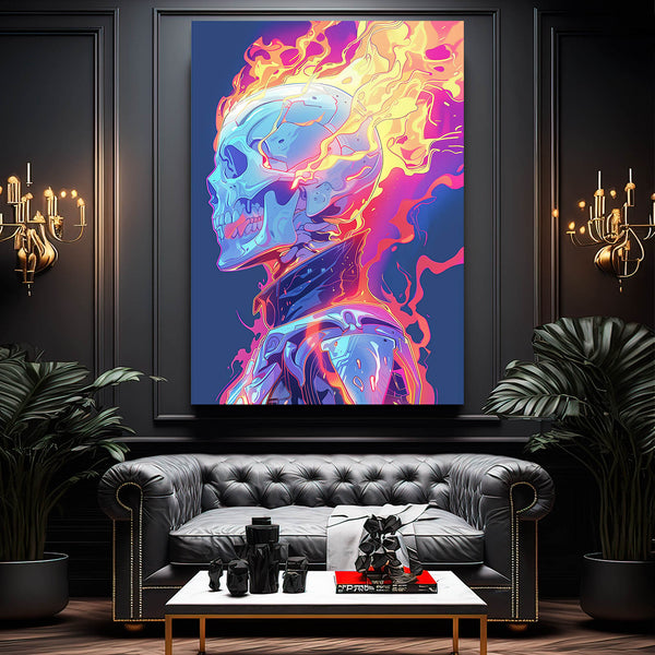 Flame Skull Cyberpunk Art | MusaArtGallery™