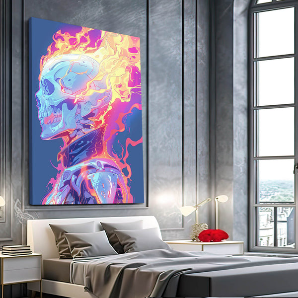 Flame Skull Cyberpunk Art | MusaArtGallery™