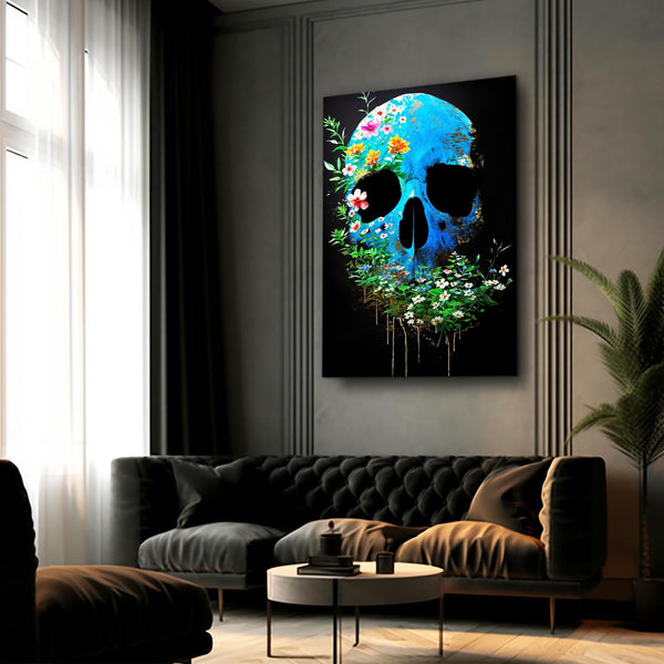 Flowered Blue Skull Art | MusaArtGallery™