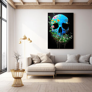 Flowered Blue Skull Art | MusaArtGallery™