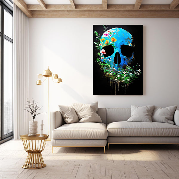 Flowered Blue Skull Art | MusaArtGallery™
