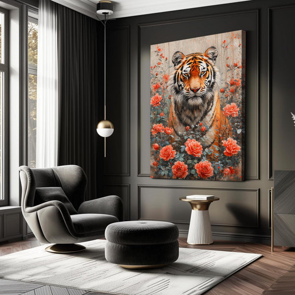 Flowers Tiger Canvas Wall Art | MusaArtGallery™