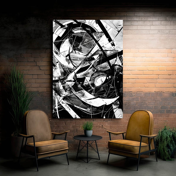 Fractured Motion Black and White Abstract Art | MusaArtGallery™