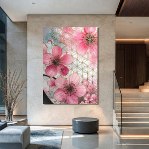 Geometric Cherry Blossom Flower Art