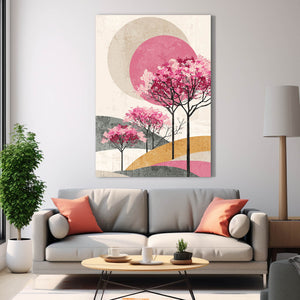 Geometric Cherry Blossom Tree Wall Art