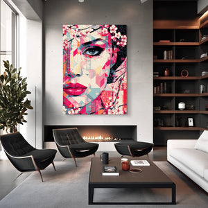 Geometric Woman Cherry Blossom Wall Art