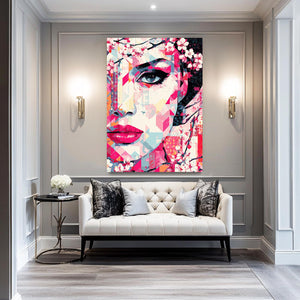 Geometric Woman Cherry Blossom Wall Art