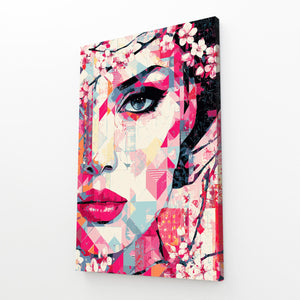 Geometric Woman Cherry Blossom Wall Art