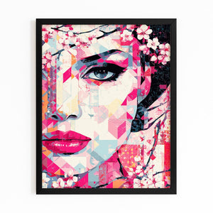 Geometric Woman Cherry Blossom Wall Art
