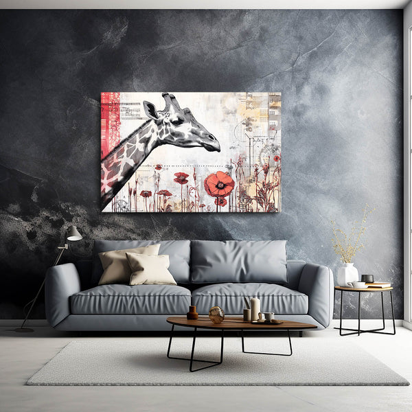 Giraffe Canvas Black And White