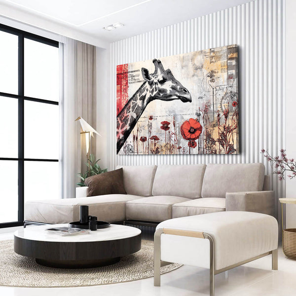 Giraffe Canvas Black And White