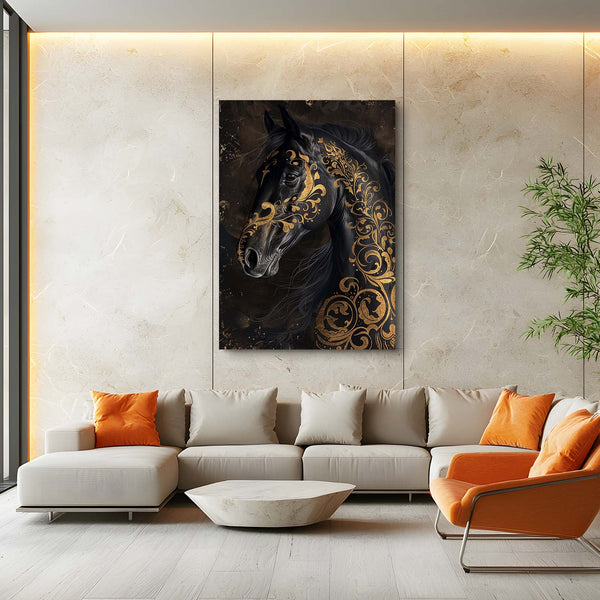 Gold And Black Horse Art 