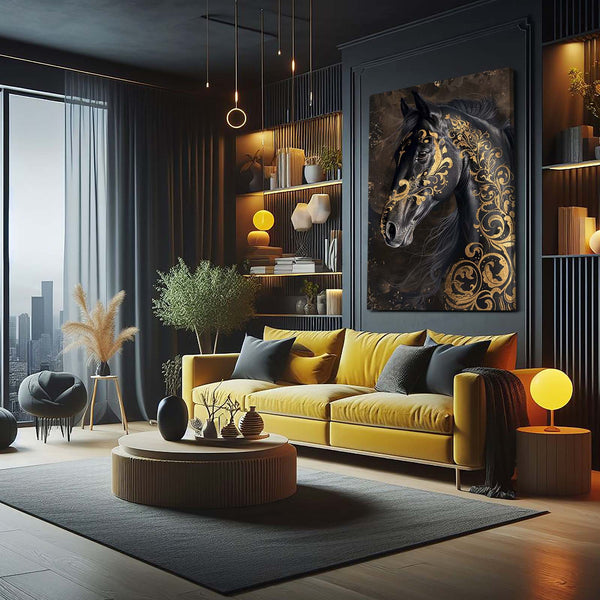 Gold And Black Horse Art 