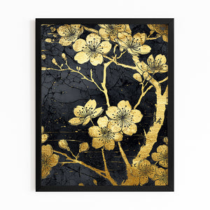 Gold Cherry Blossom Branch Art