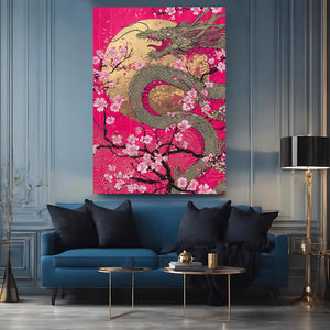 Gold Dragon Cherry Blossom Wall Art