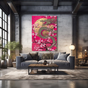 Gold Dragon Cherry Blossom Wall Art