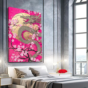 Gold Dragon Cherry Blossom Wall Art