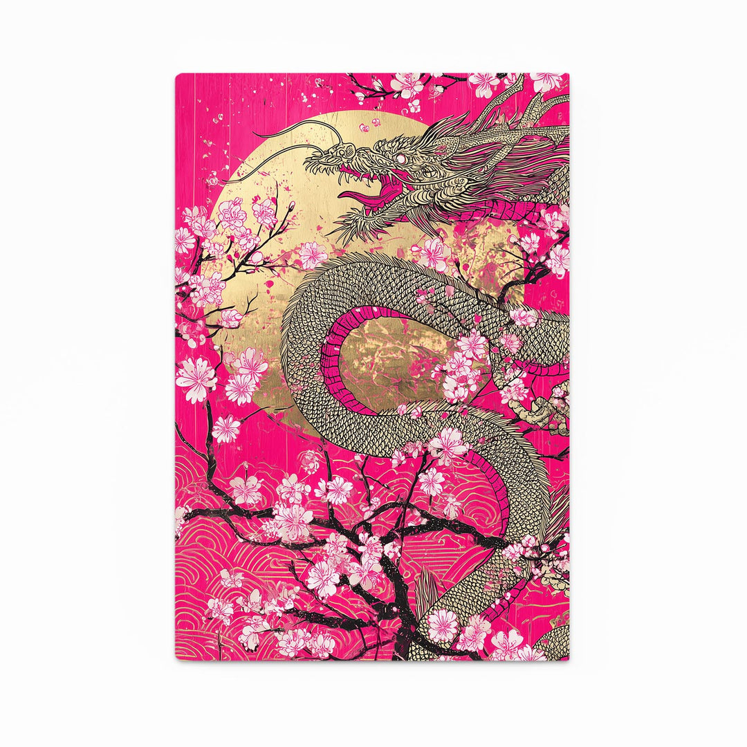 Gold Dragon Cherry Blossom Wall Art