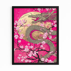 Gold Dragon Cherry Blossom Wall Art