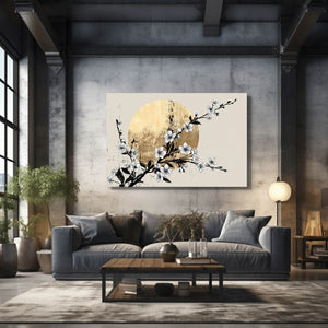 Gold Moon Cherry Blossom Branch Art