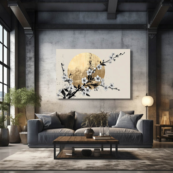 Gold Moon Cherry Blossom Branch Art