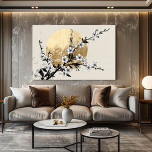 Gold Moon Cherry Blossom Branch Art