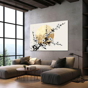 Gold Moon Cherry Blossom Branch Art
