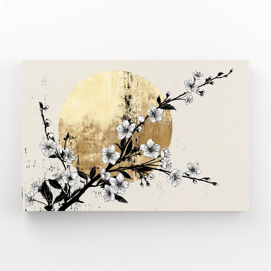 Gold Moon Cherry Blossom Branch Art