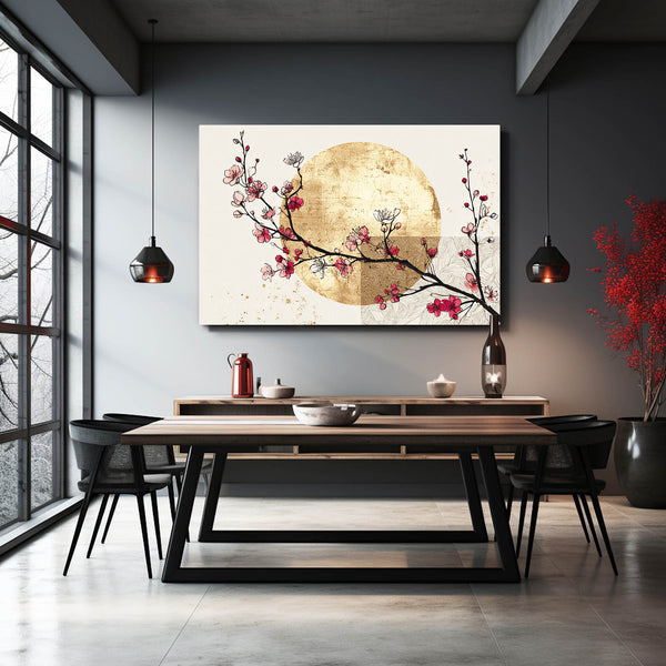 Gold Moon Cherry Blossom Branch Wall Art